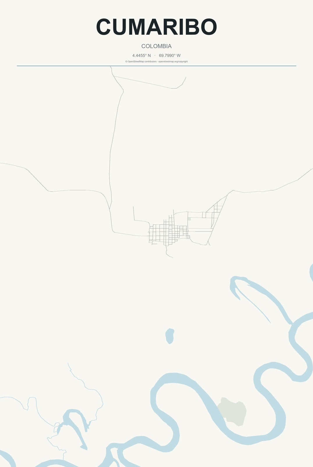 Cumaribo, Colombia City Map Aluminum Sign in Headline Atlas style