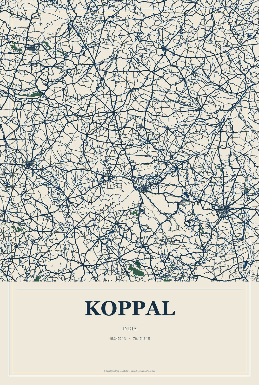 Koppal, India City Map Aluminum Sign in Coastal Cutout style