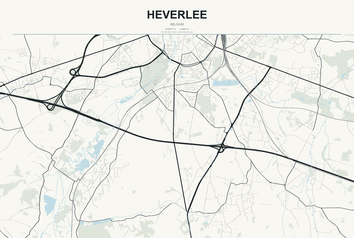 Heverlee, Belgium City Map Aluminum Sign in Headline Atlas style
