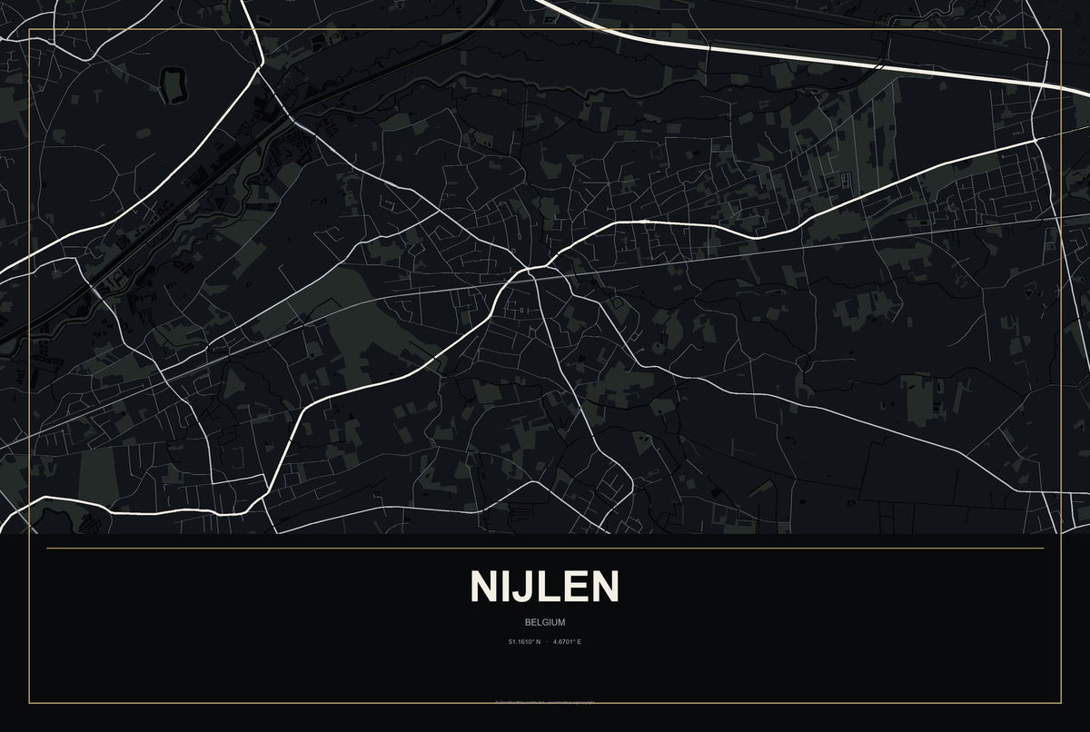 Nijlen, Belgium City Map Aluminum Sign in Metropolitan Noir style