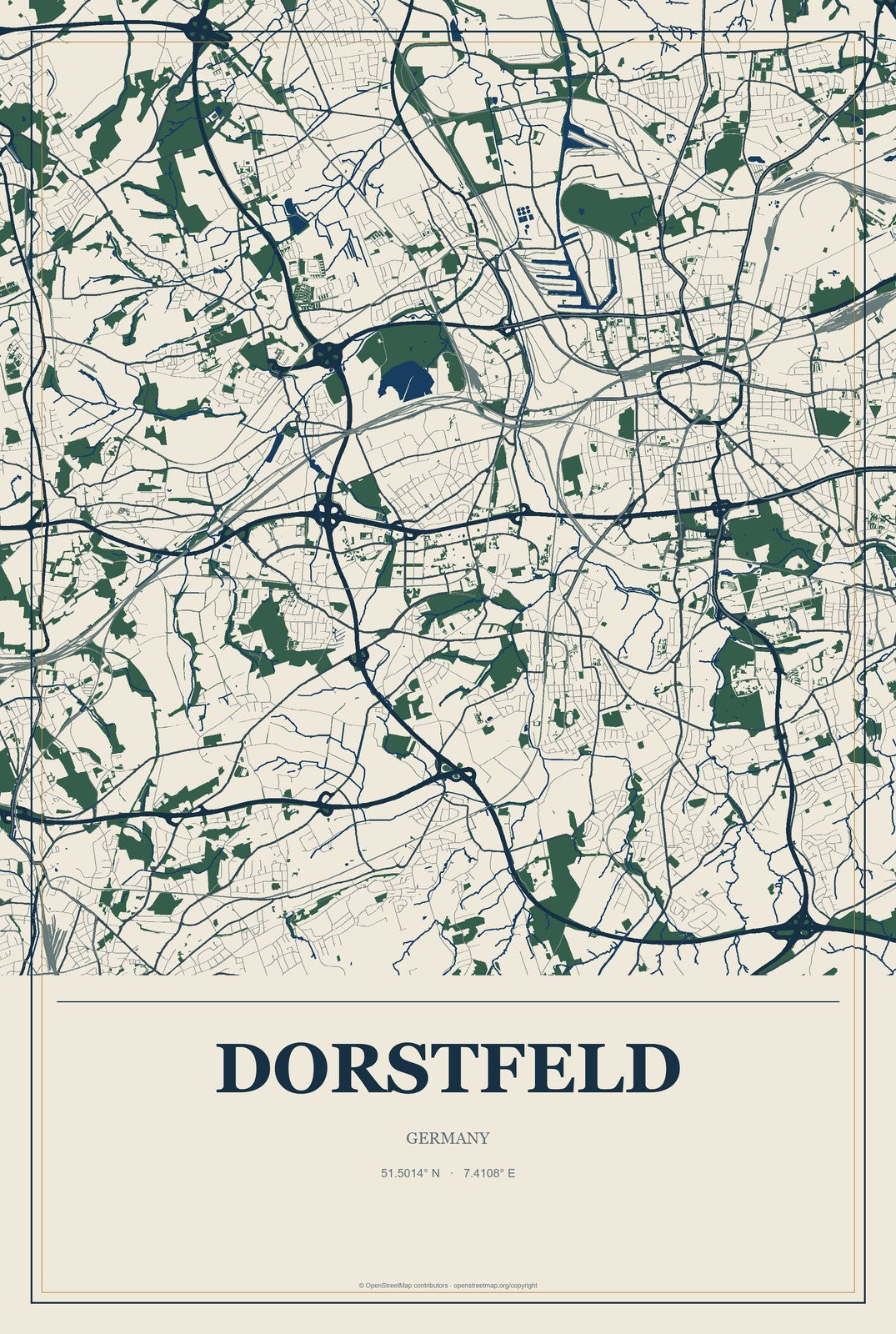 Dorstfeld, Germany City Map Aluminum Sign in Coastal Cutout style