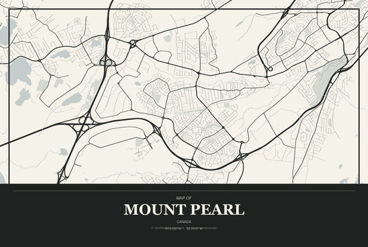 Mount Pearl, Canada City Map Aluminum Sign in Museum Plaque style