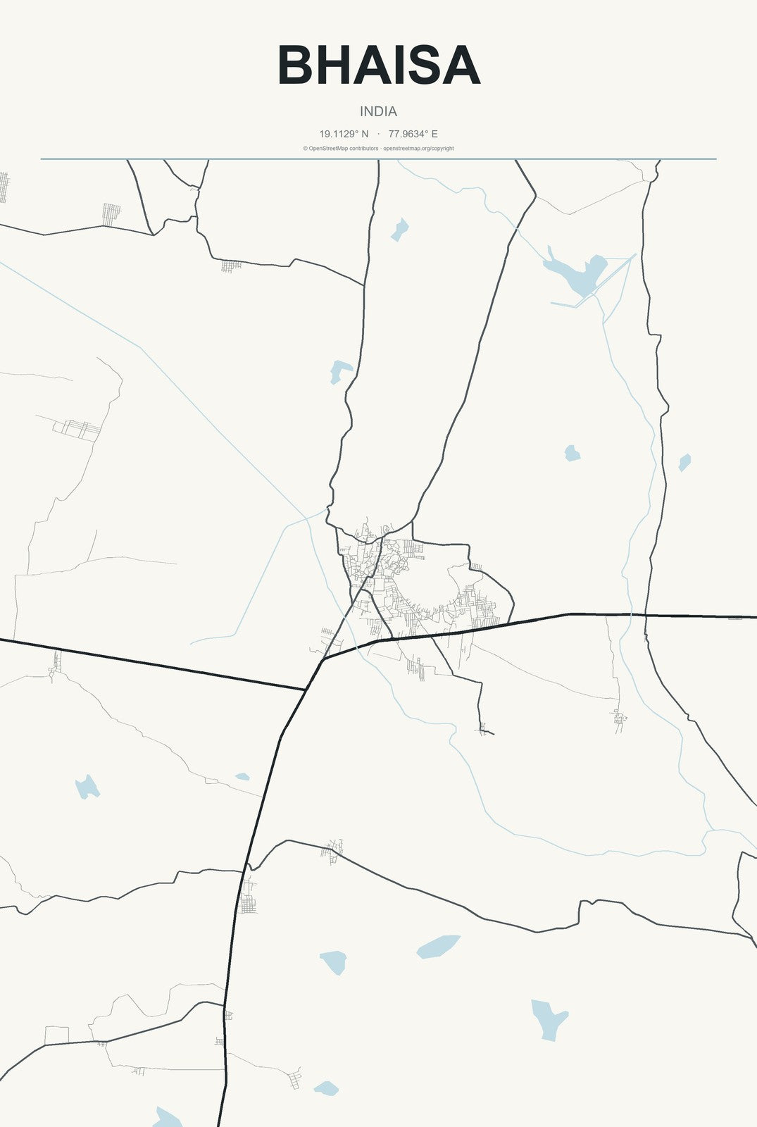Bhaisa, India City Map Aluminum Sign in Headline Atlas style