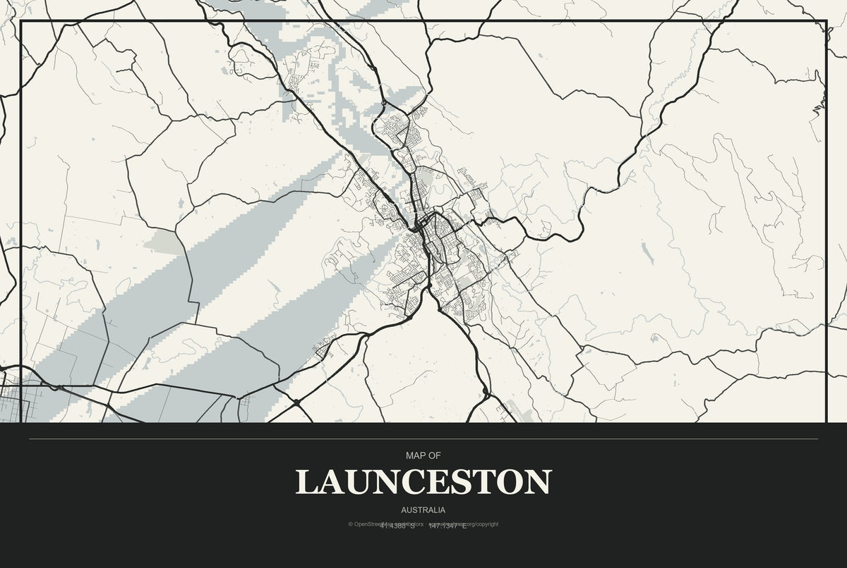 Launceston, Australia City Map Aluminum Sign in Museum Plaque style