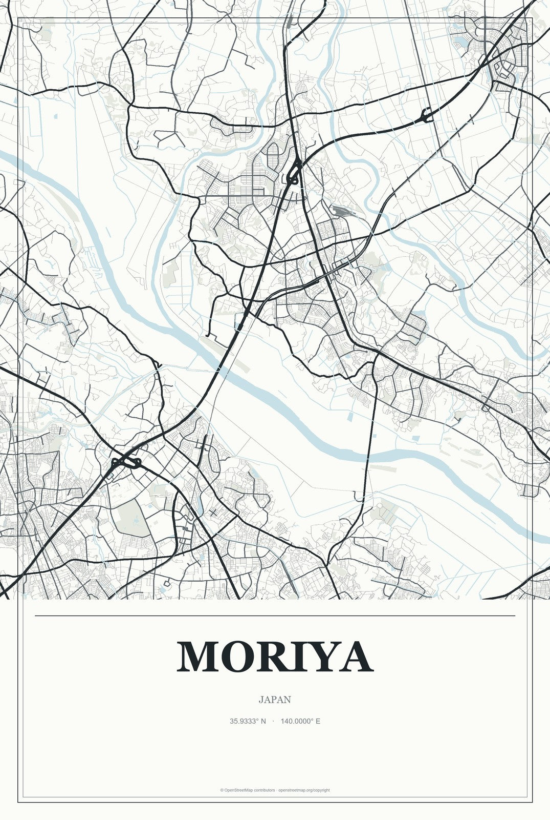 Moriya, Japan City Map Aluminum Sign in Gallery Air style