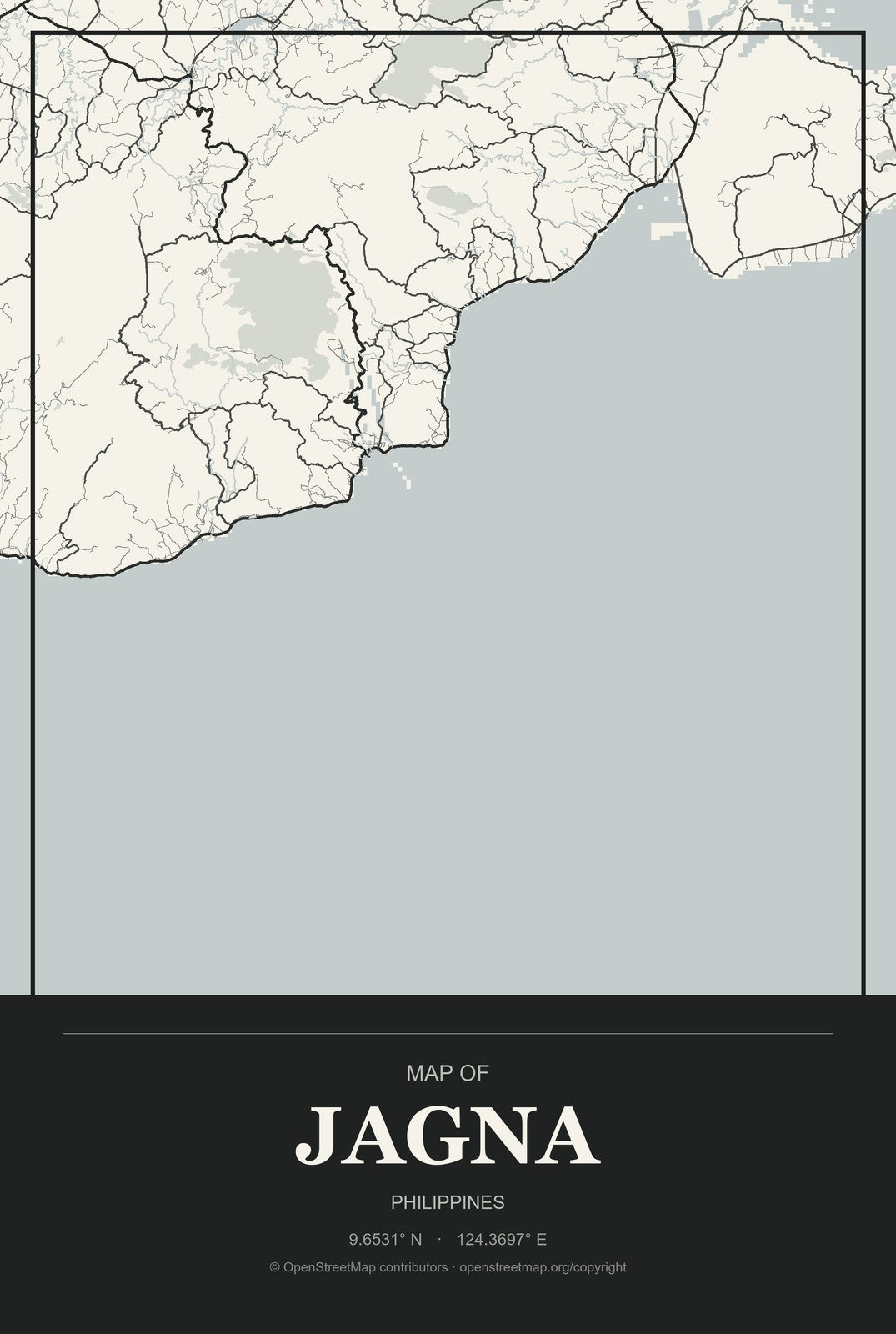Jagna, Philippines City Map Aluminum Sign in Museum Plaque style