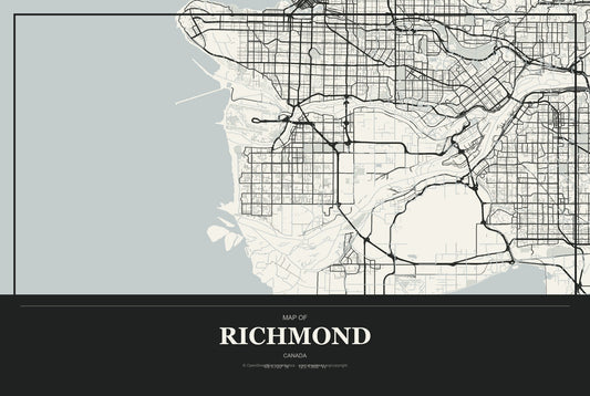 Richmond, Canada City Map Aluminum Sign in Museum Plaque style