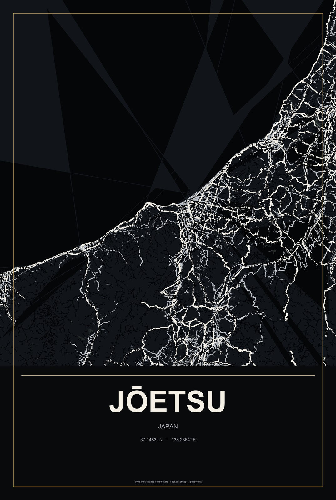 Jōetsu, Japan City Map Aluminum Sign in Metropolitan Noir style