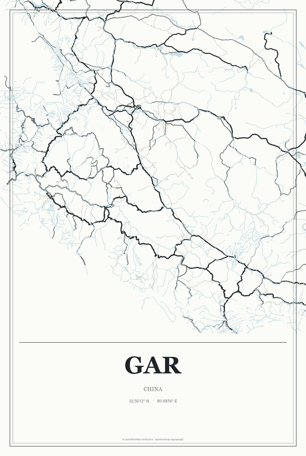 Gar, China City Map Aluminum Sign in Gallery Air style