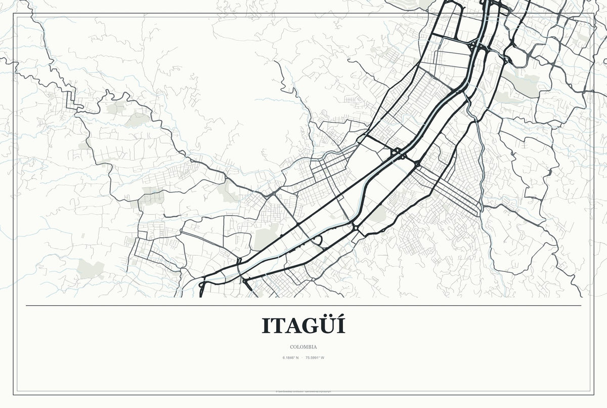Itagüí, Colombia City Map Aluminum Sign in Gallery Air style