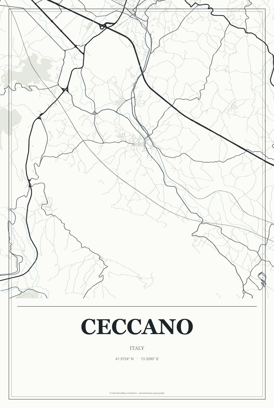 Ceccano, Italy City Map Aluminum Sign in Gallery Air style