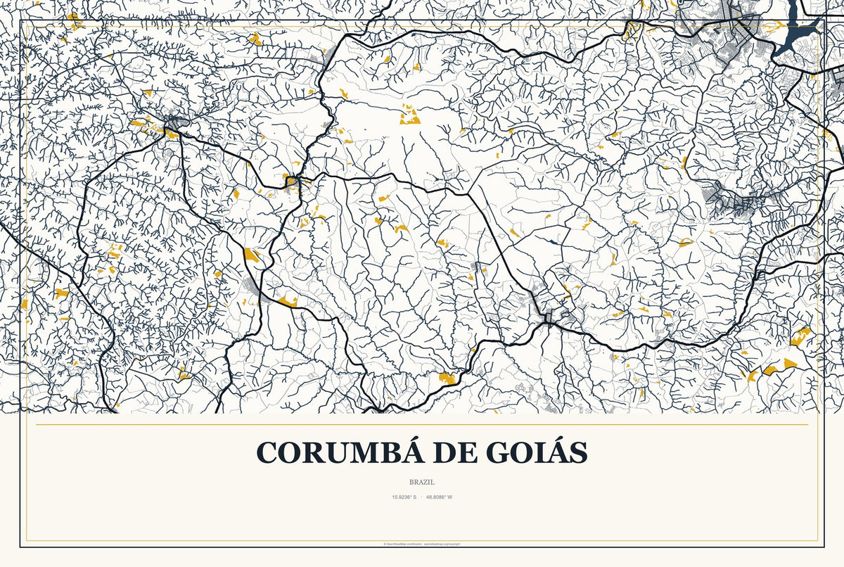 Corumbá de Goiás, Brazil City Map Aluminum Sign in Citrine Modern style