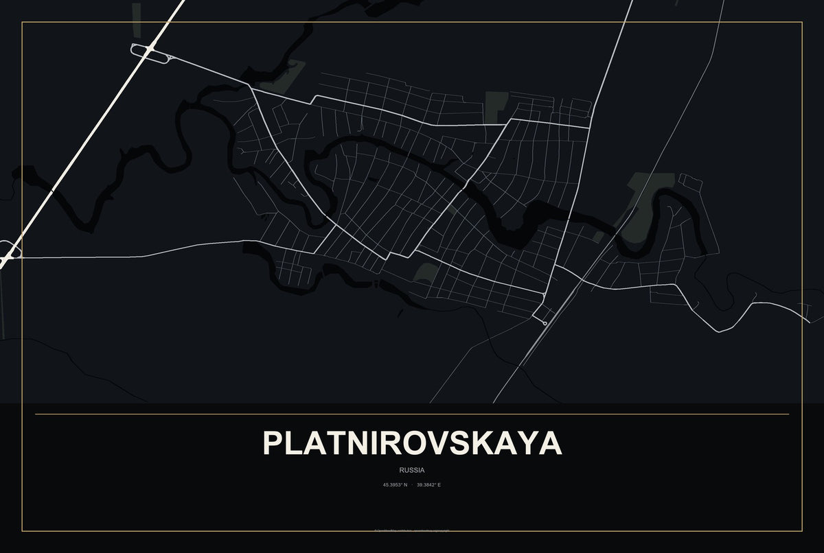 Platnirovskaya, Russia City Map Aluminum Sign in Metropolitan Noir style