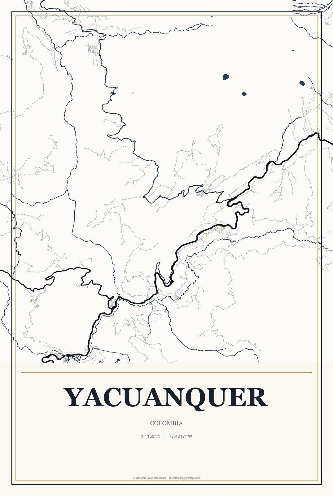 Yacuanquer, Colombia City Map Aluminum Sign in Citrine Modern style