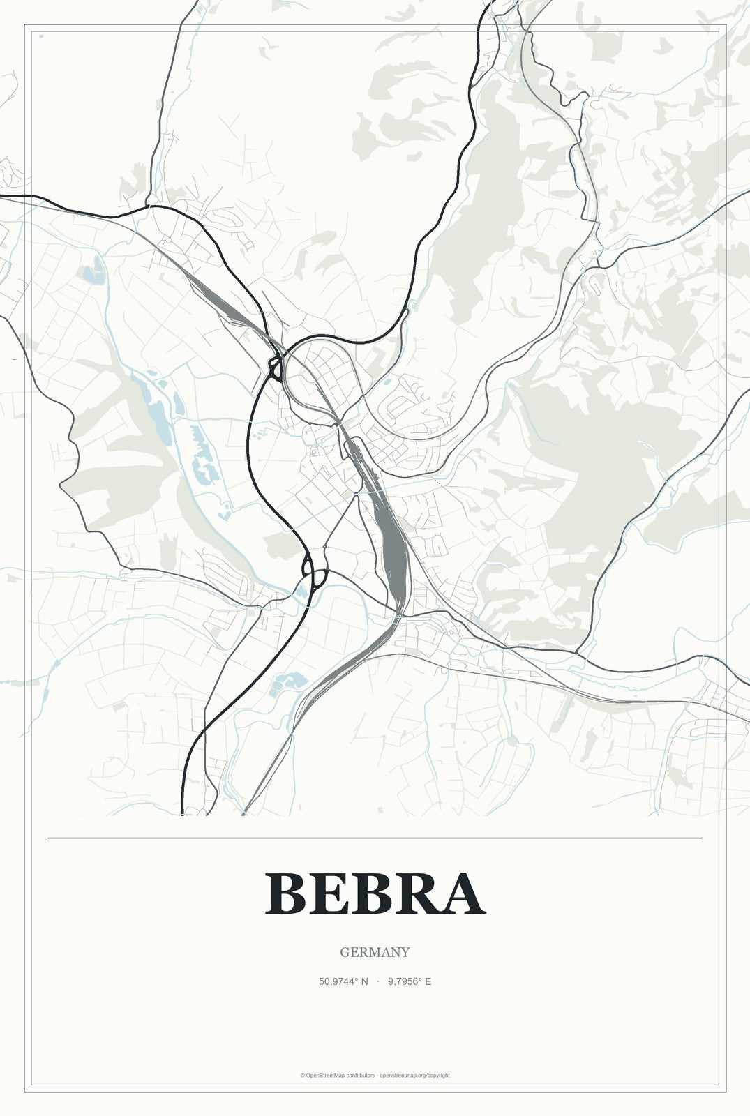 Bebra, Germany City Map Aluminum Sign in Gallery Air style