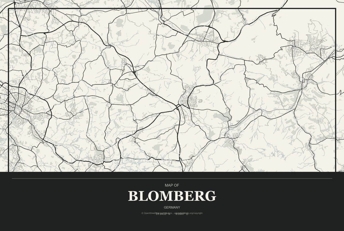 Blomberg, Germany City Map Aluminum Sign in Museum Plaque style
