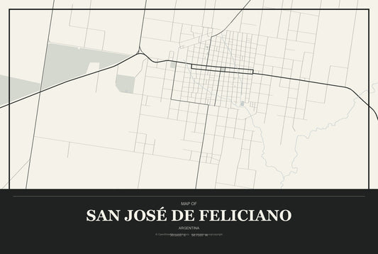 San José de Feliciano, Argentina City Map Aluminum Sign in Museum Plaque style