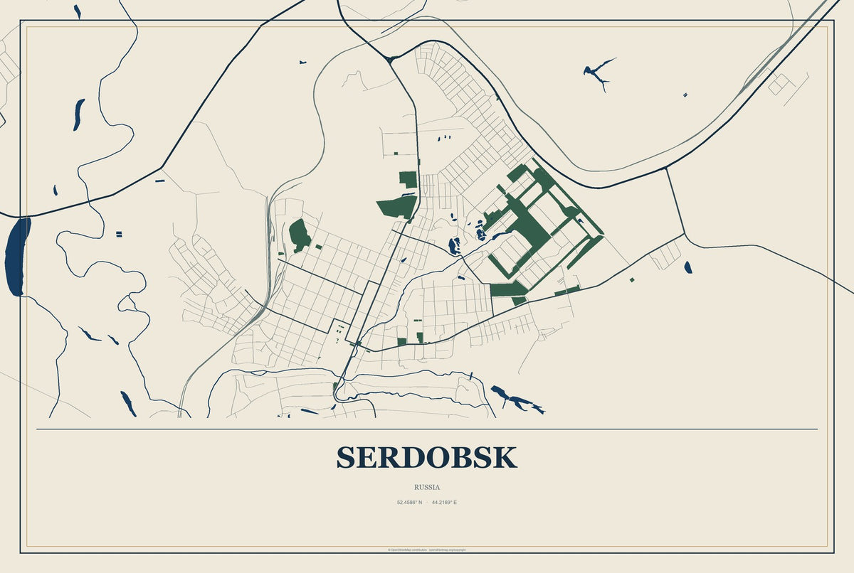 Serdobsk, Russia City Map Aluminum Sign in Coastal Cutout style