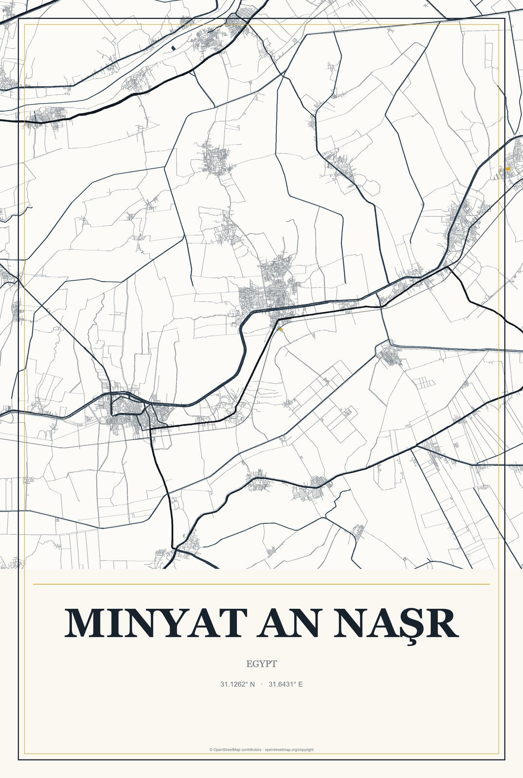 Minyat an Naşr, Egypt City Map Aluminum Sign in Citrine Modern style