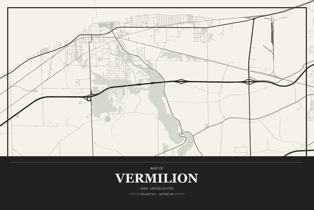 Vermilion, Ohio City Map Aluminum Sign in Museum Plaque style
