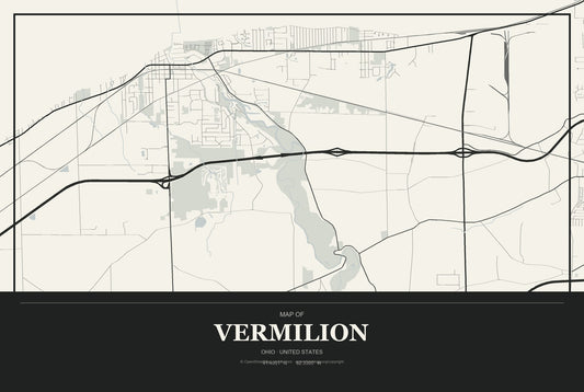 Vermilion, Ohio City Map Aluminum Sign in Museum Plaque style