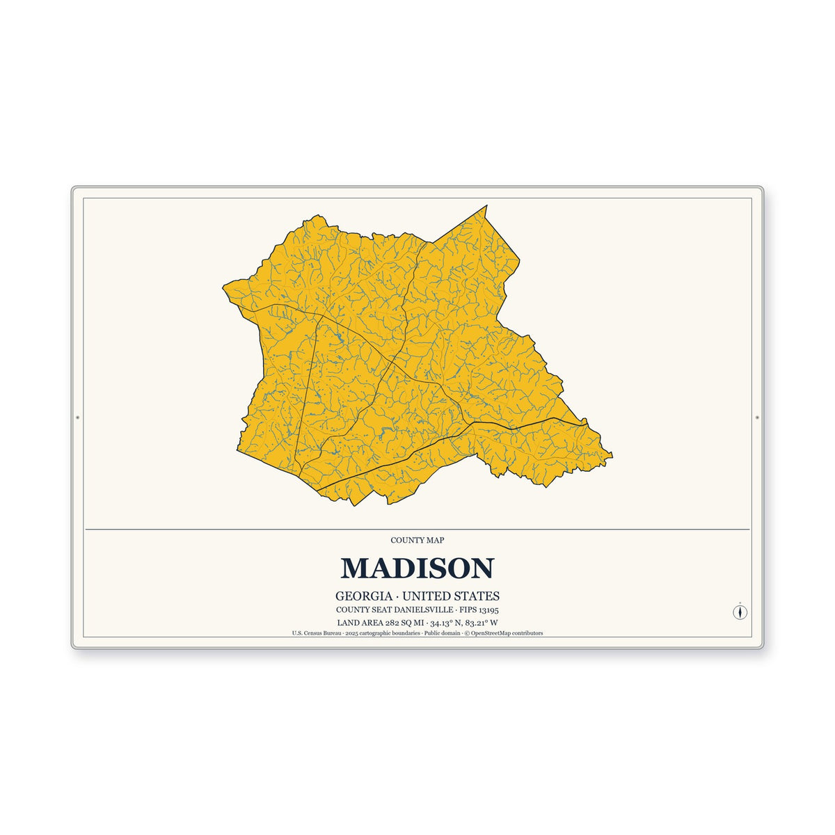 Madison County, Georgia Map Aluminum Sign in Citrine Modern style