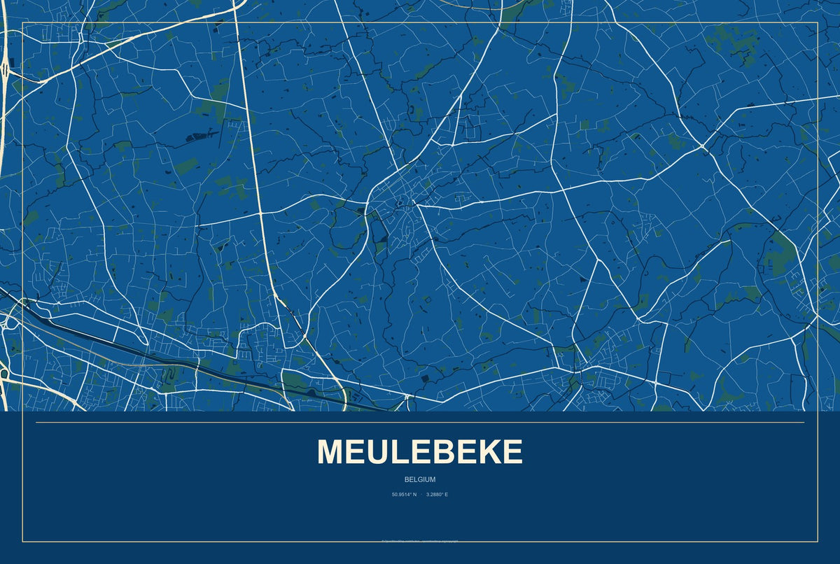 Meulebeke, Belgium City Map Aluminum Sign in Harbor Cobalt style