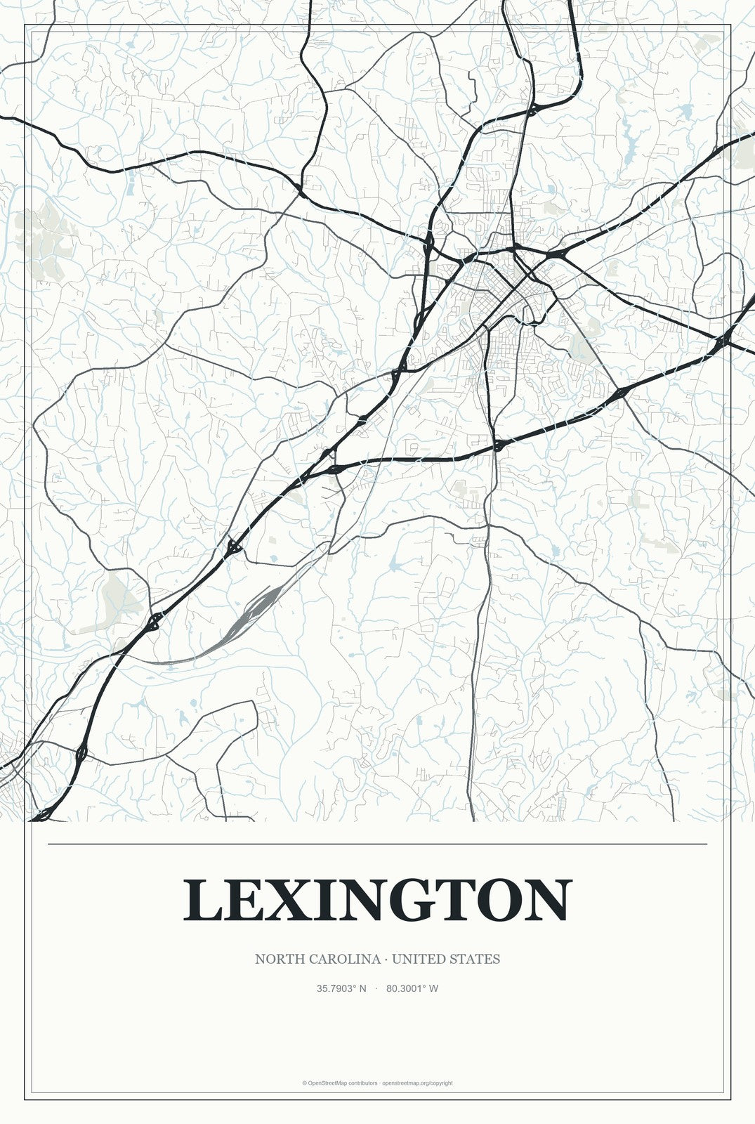 Lexington, North Carolina City Map Aluminum Sign in Gallery Air style