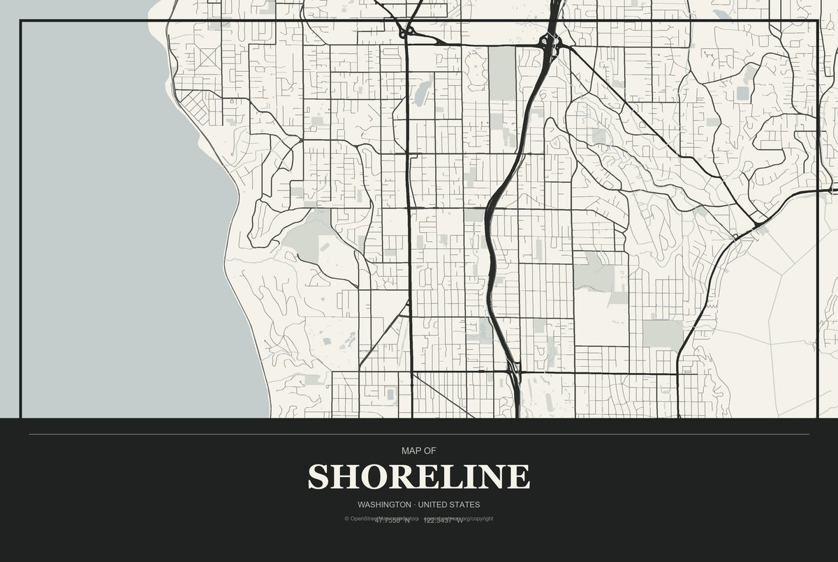 Shoreline, Washington City Map Aluminum Sign in Museum Plaque style