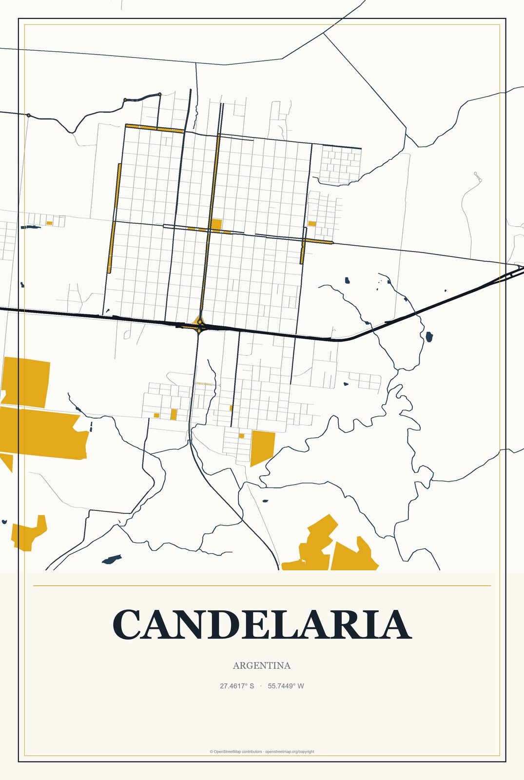 Candelaria, Argentina City Map Aluminum Sign in Citrine Modern style