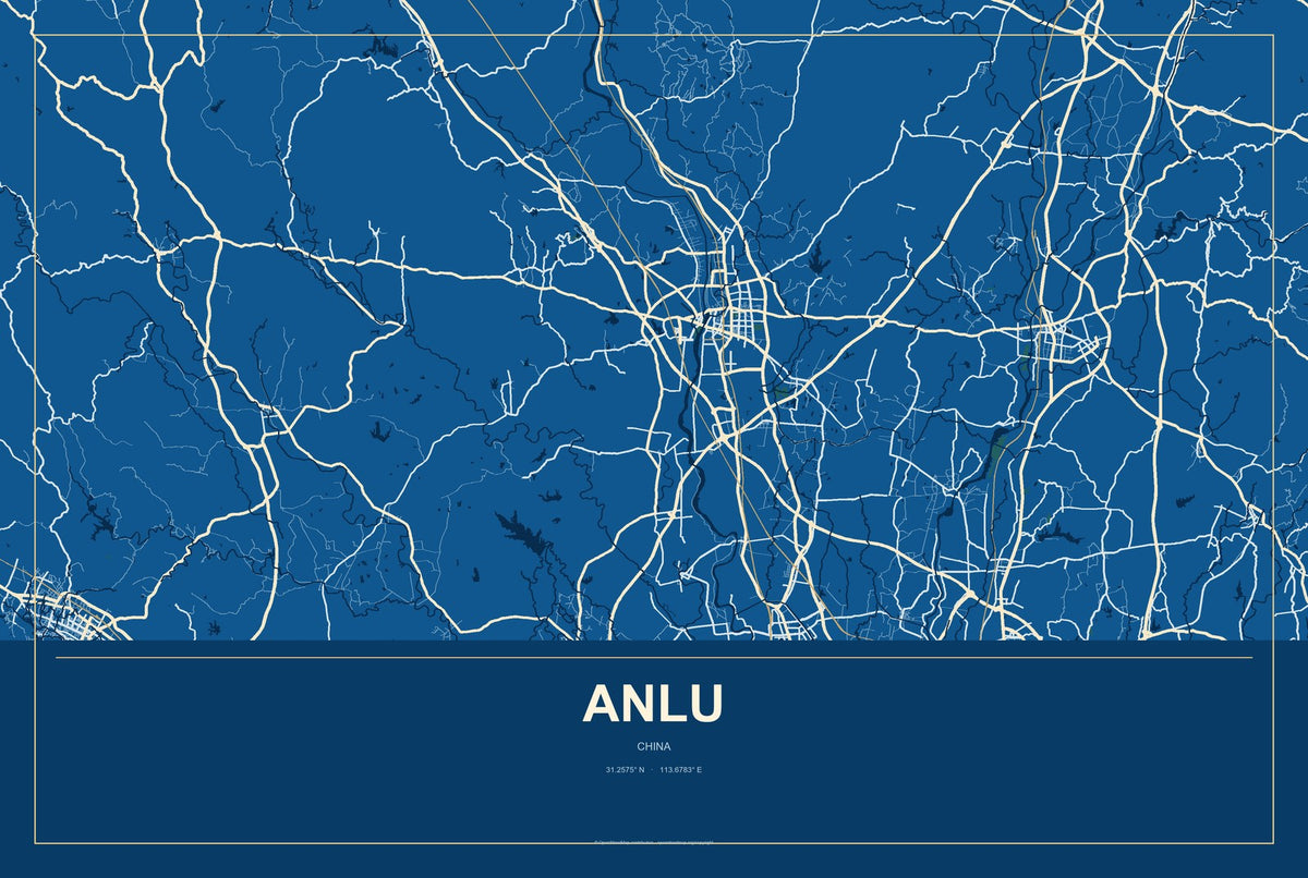 Anlu, China City Map Aluminum Sign in Harbor Cobalt style