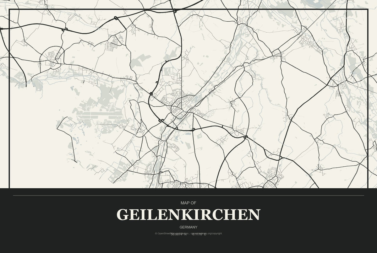 Geilenkirchen, Germany City Map Aluminum Sign in Museum Plaque style
