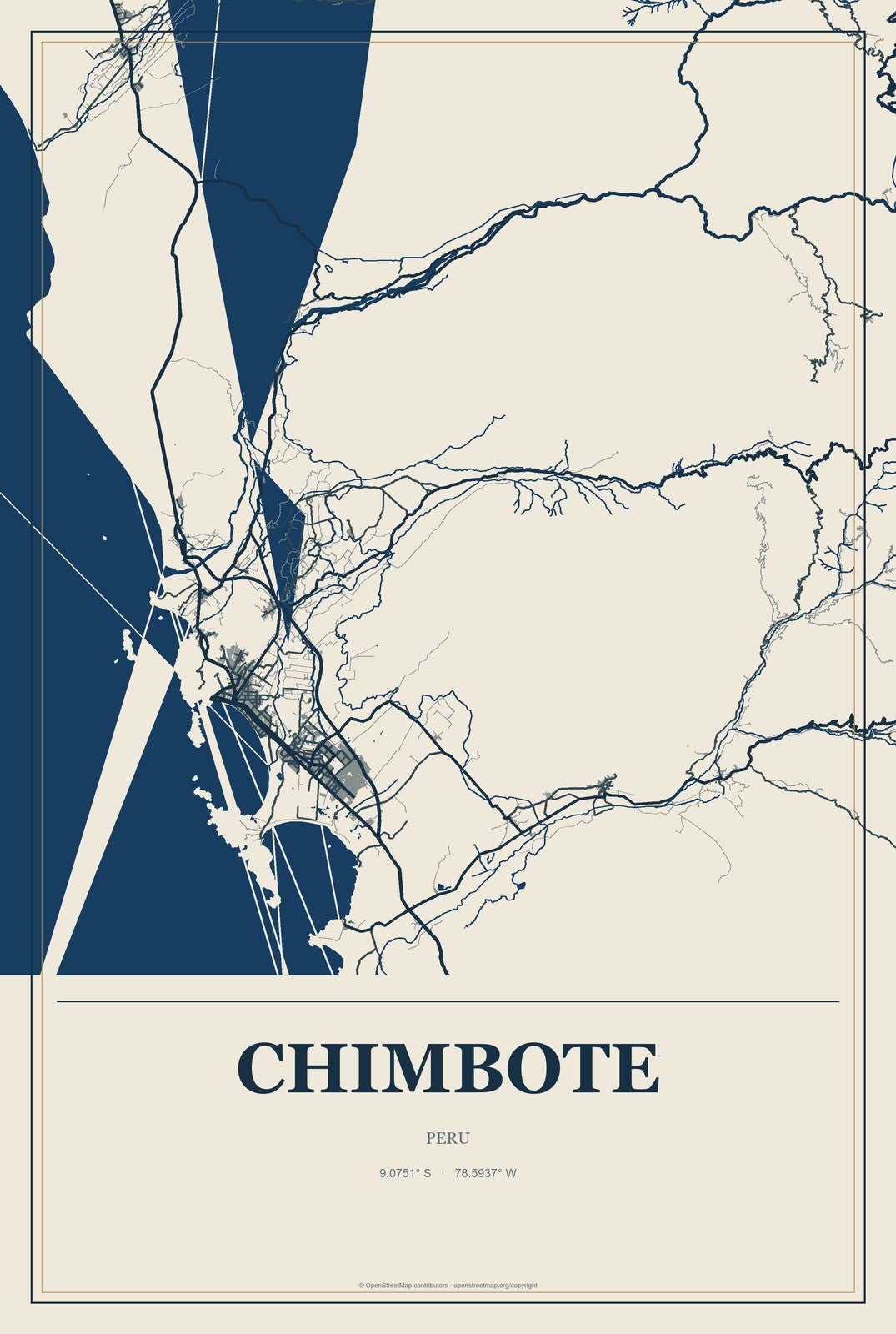 Chimbote, Peru City Map Aluminum Sign in Coastal Cutout style