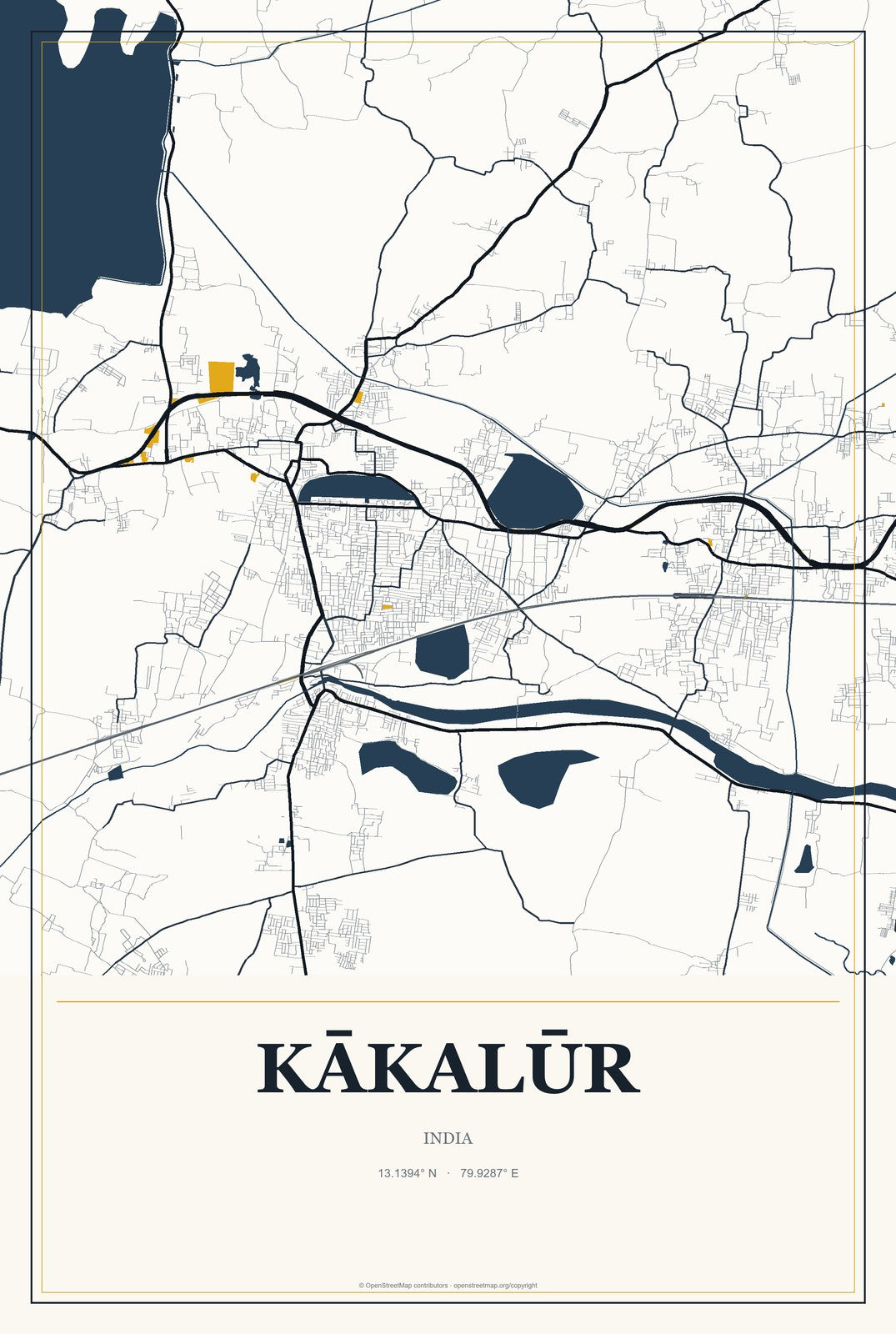 Kākalūr, India City Map Aluminum Sign in Citrine Modern style