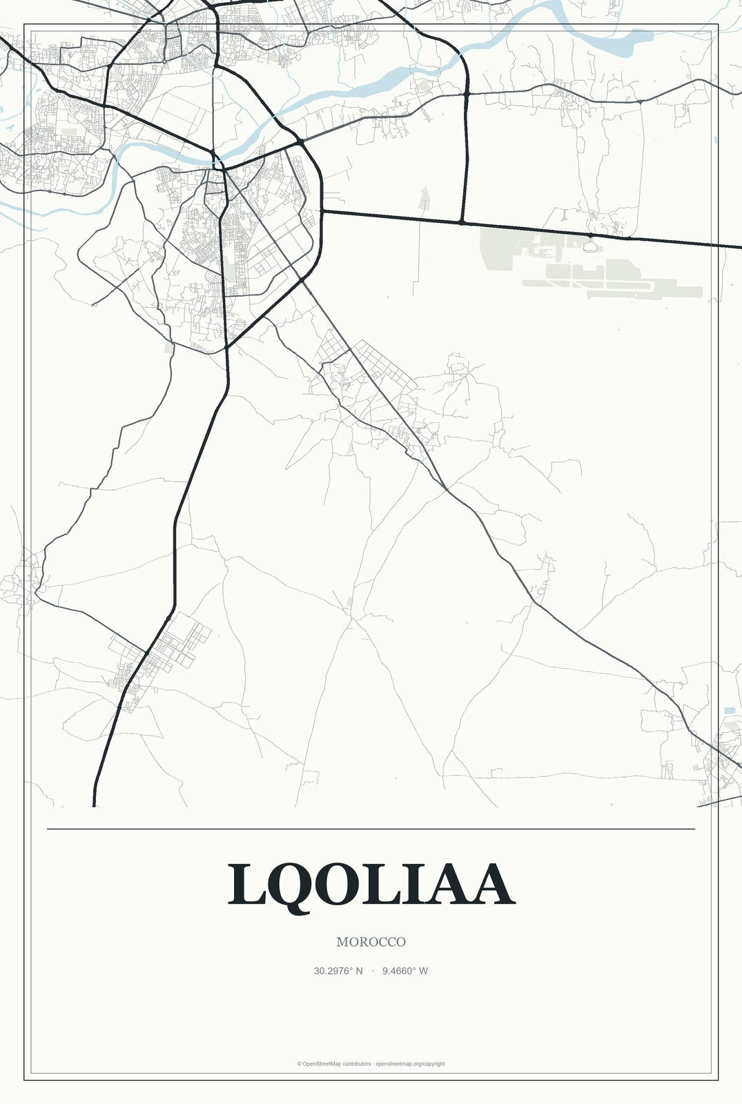 Lqoliaa, Morocco City Map Aluminum Sign in Gallery Air style