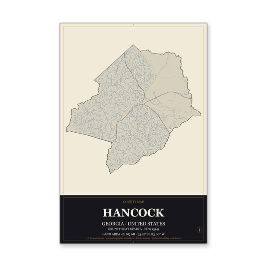Hancock County, Georgia Map Aluminum Sign in Museum Plaque style