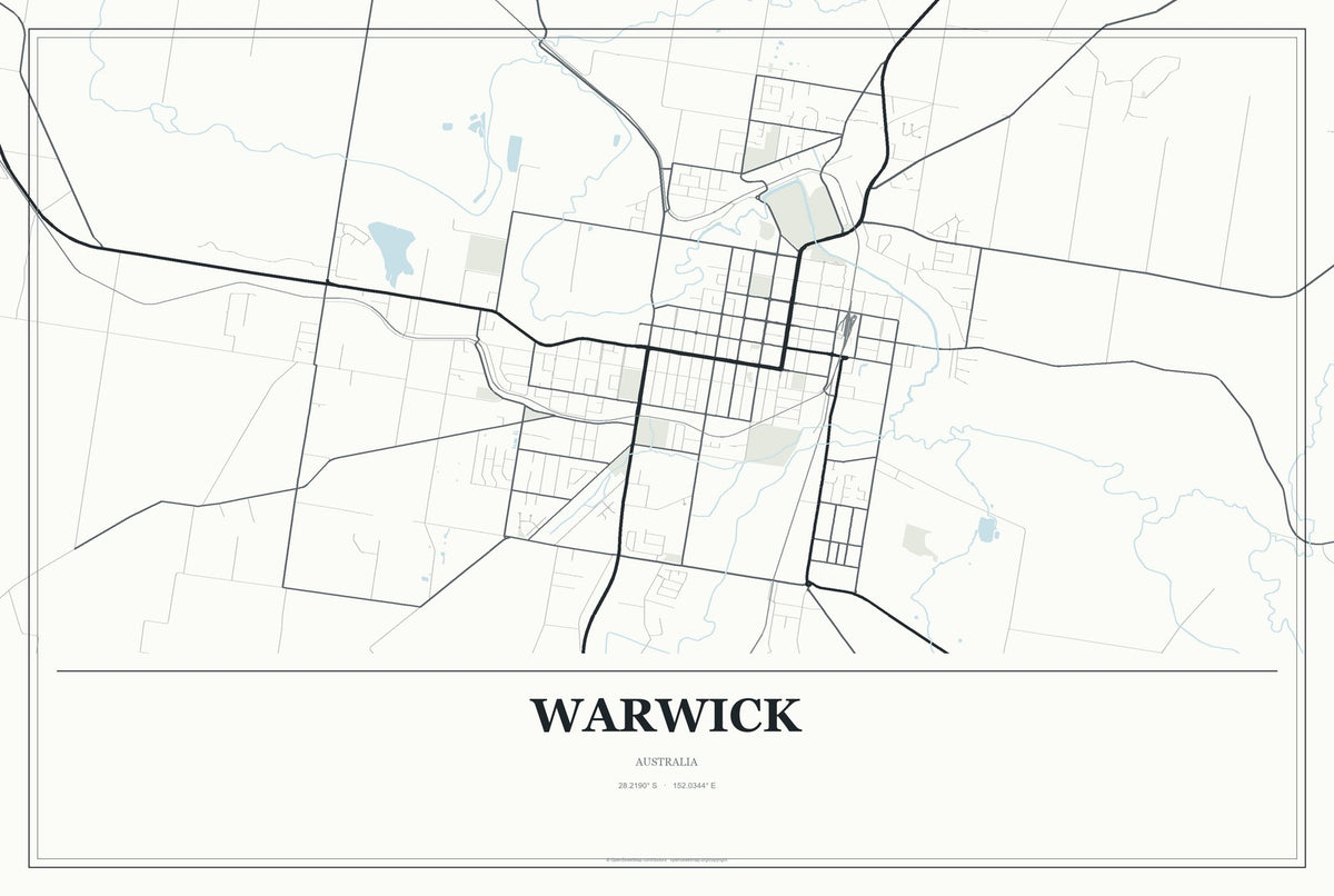 Warwick, Australia City Map Aluminum Sign in Gallery Air style