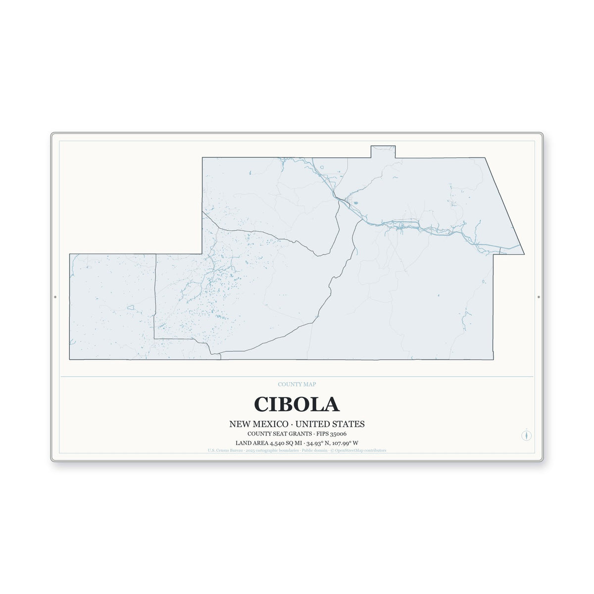 Cibola County, New Mexico Map Aluminum Sign in Gallery Air style