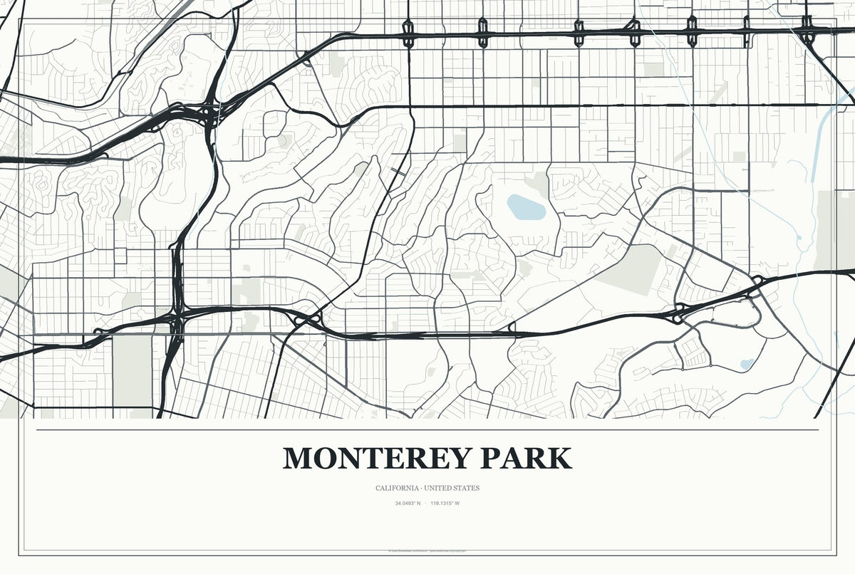 Monterey Park, California City Map Aluminum Sign in Gallery Air style