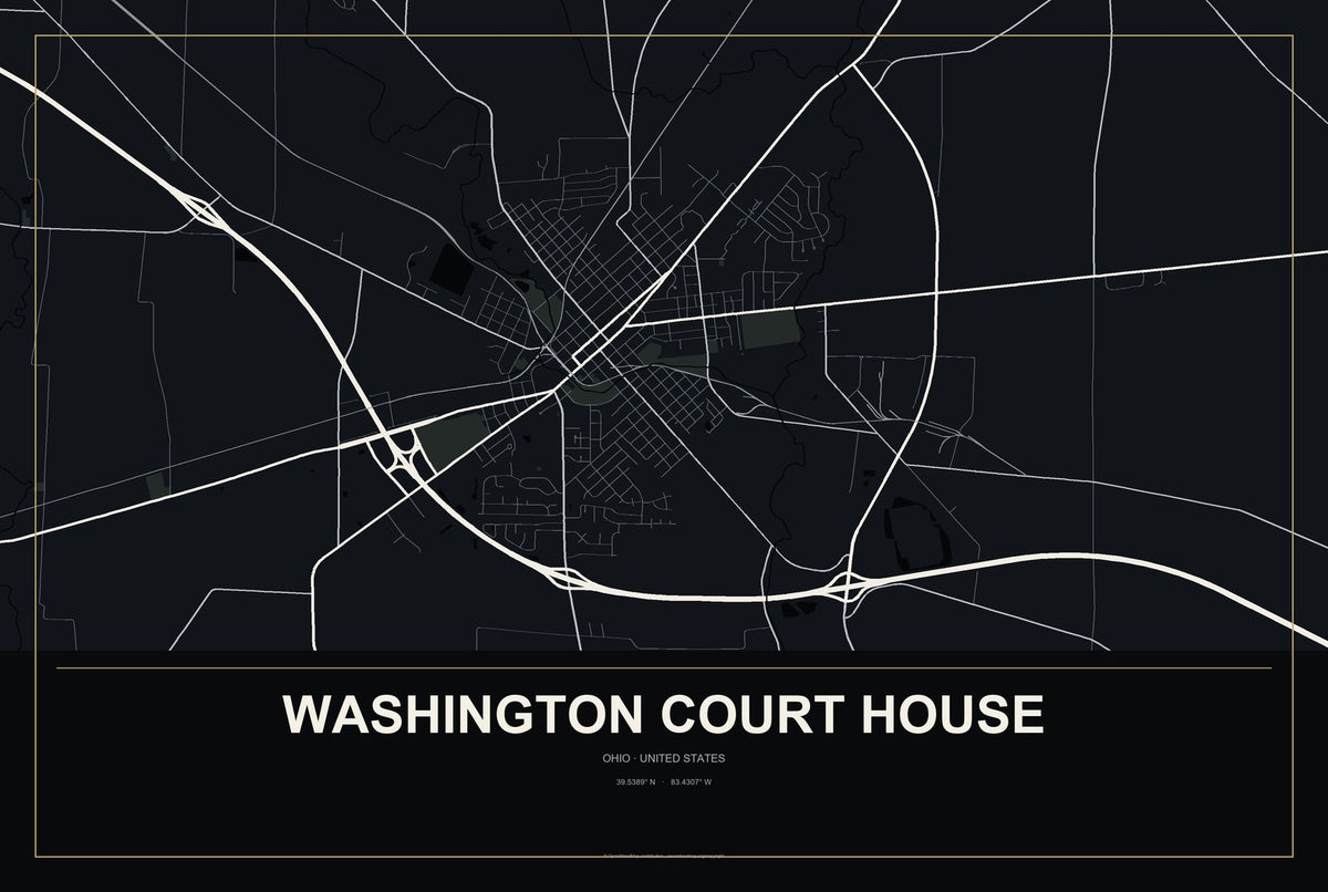Washington Court House, Ohio City Map Aluminum Sign in Metropolitan Noir style