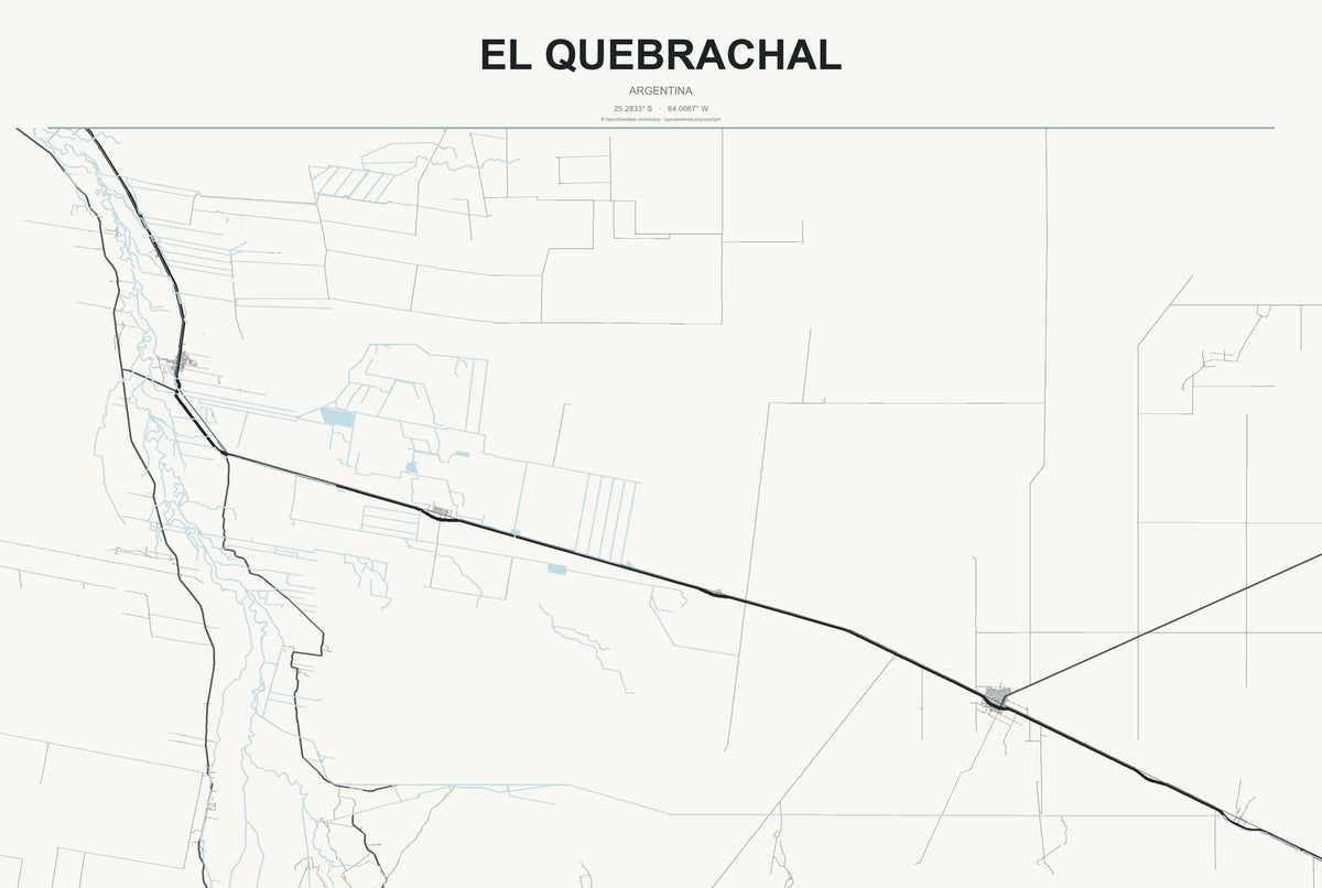 El Quebrachal, Argentina City Map Aluminum Sign in Headline Atlas style