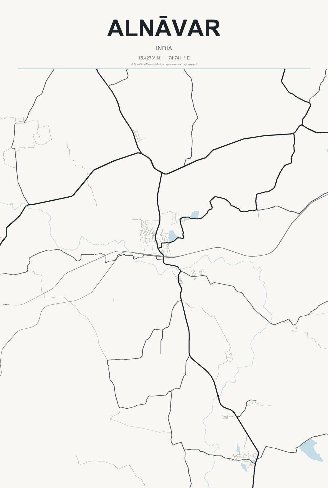 Alnāvar, India City Map Aluminum Sign in Headline Atlas style