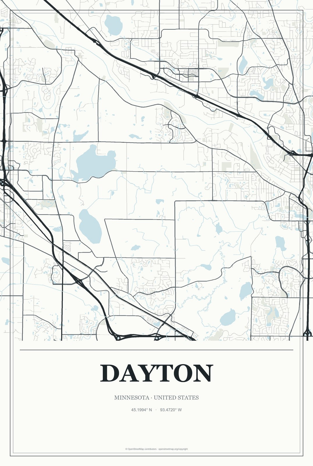 Dayton, Minnesota City Map Aluminum Sign in Gallery Air style