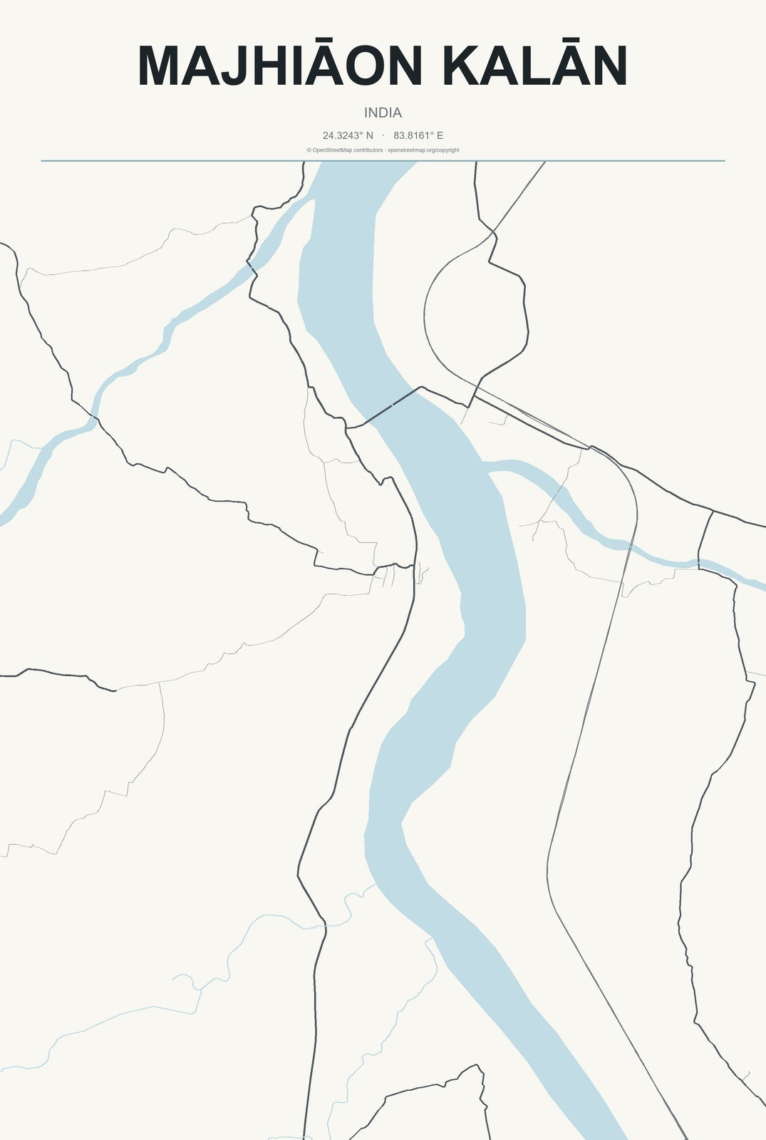 Majhiāon Kalān, India City Map Aluminum Sign in Headline Atlas style