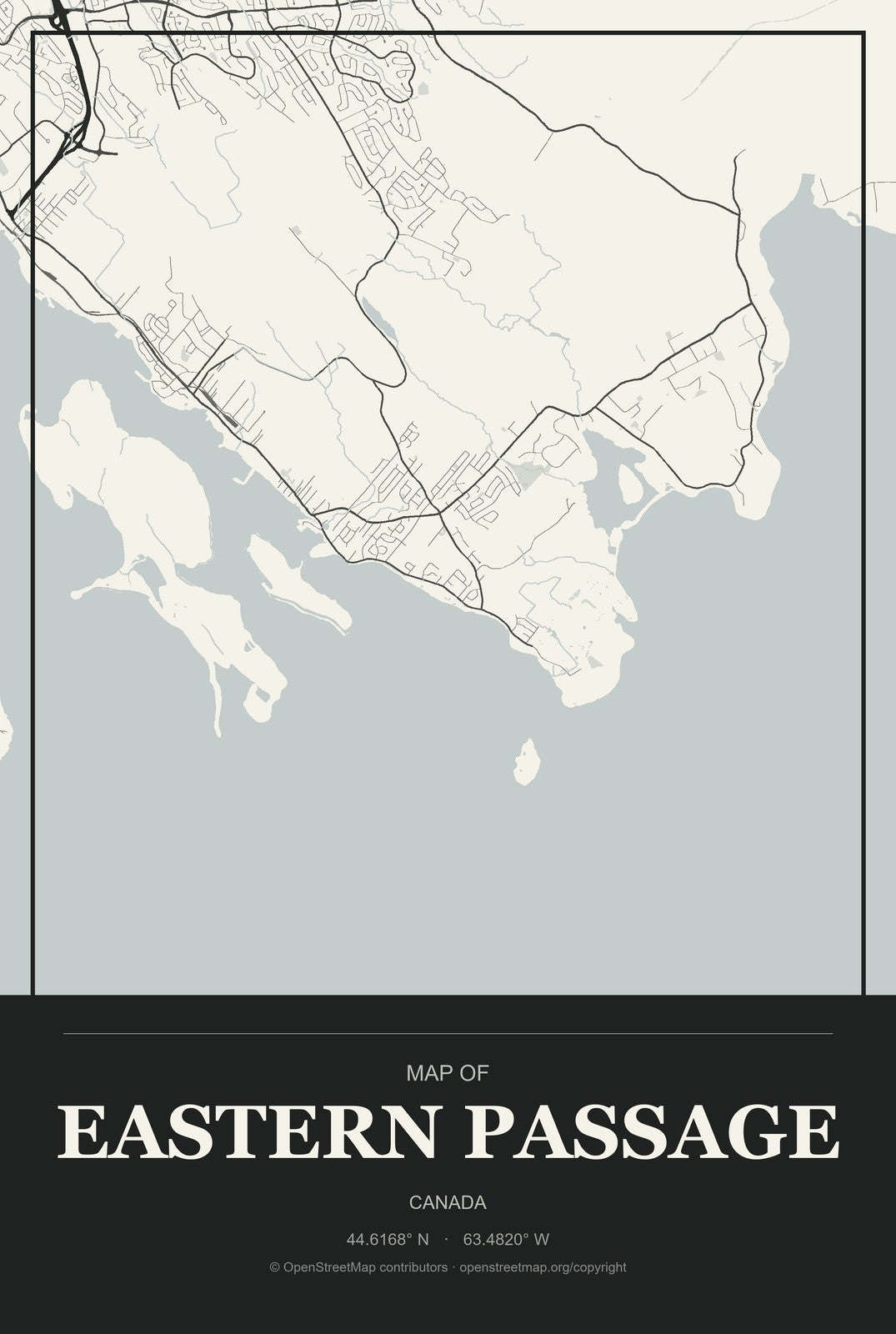 Eastern Passage, Canada City Map Aluminum Sign in Museum Plaque style