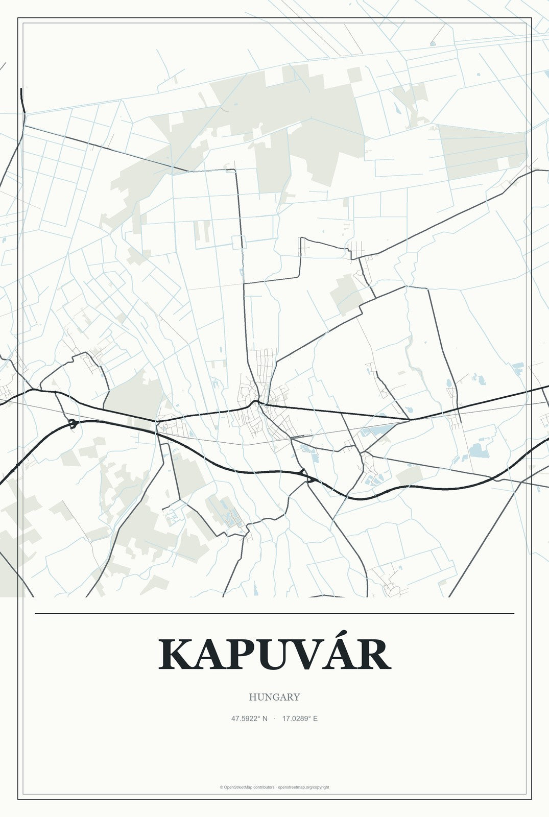 Kapuvár, Hungary City Map Aluminum Sign in Gallery Air style