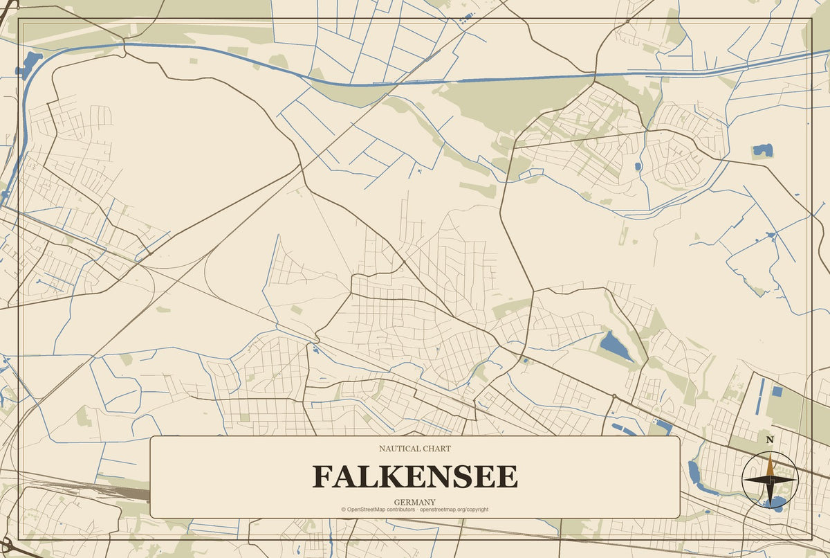 Falkensee, Germany City Map Aluminum Sign in Heritage Nautical style