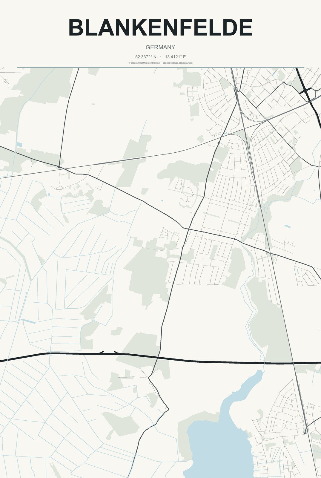 Blankenfelde, Germany City Map Aluminum Sign in Headline Atlas style