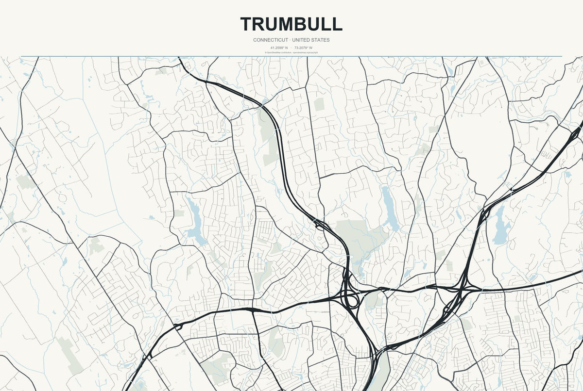 Trumbull, Connecticut City Map Aluminum Sign in Headline Atlas style