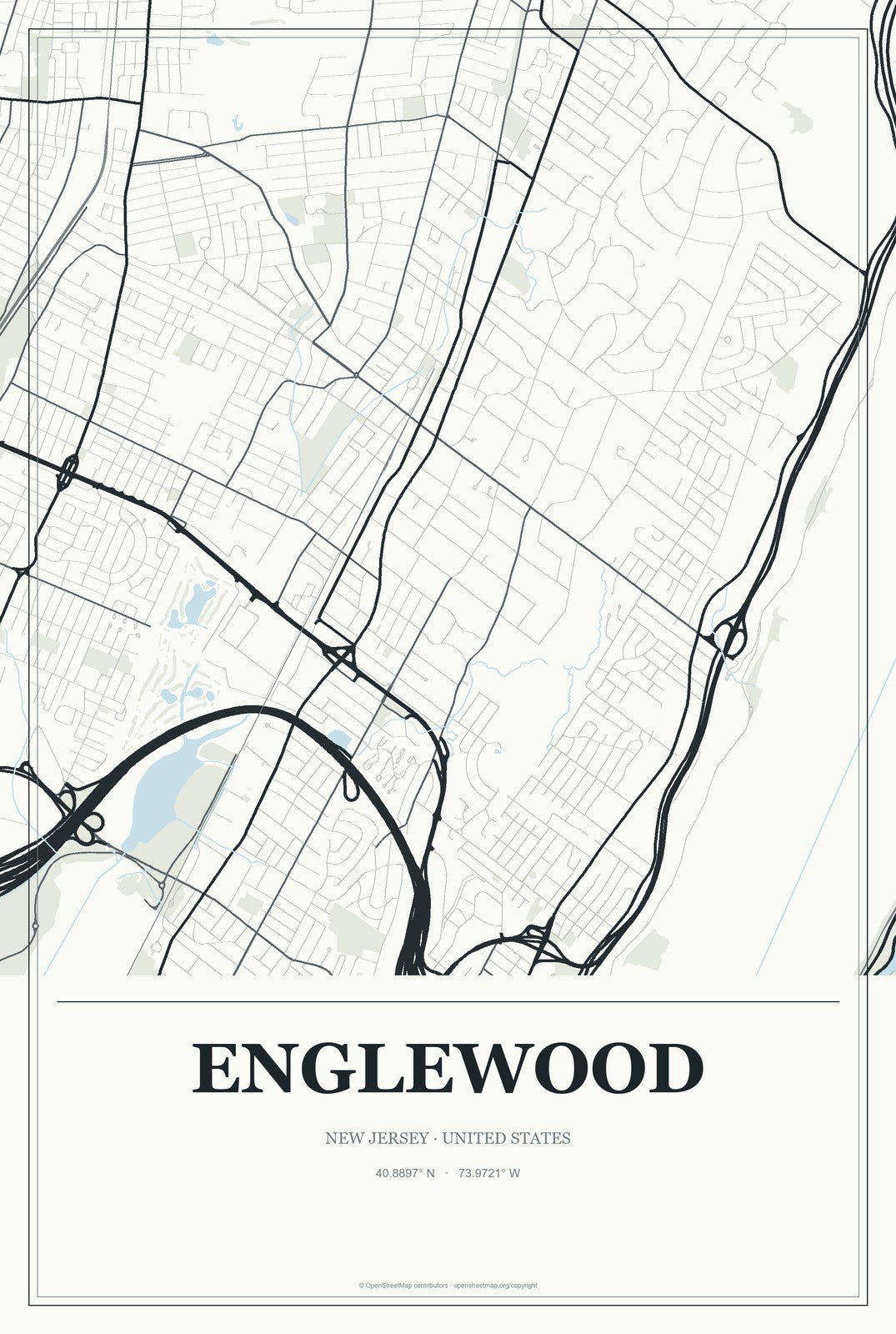 Englewood, New Jersey City Map Aluminum Sign in Gallery Air style